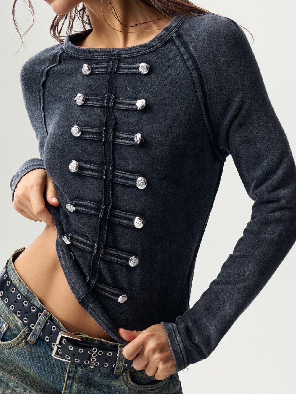 Black Casual Women's Knitted Long Sleeve Slim Fit T-Shirt